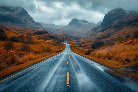 Empty road with a view of mountains , Landscape driving at hight speed roadの素材