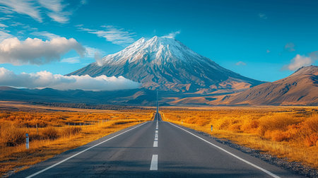 Empty road with a view of mountains , Landscape driving at hight speed roadの素材
