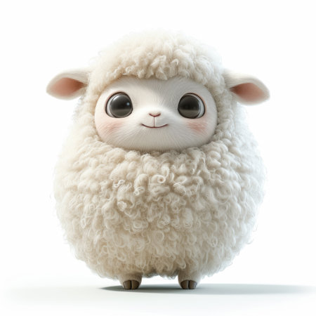 Happy cute sheep cartoon character isolated on white background, 3D Styleの素材