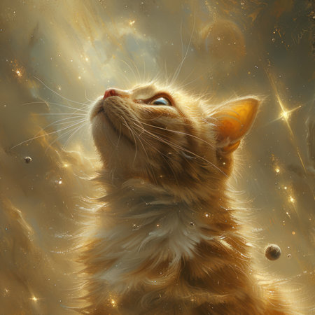 A cat riding a shooting star its whiskers aglow with the magic of space explorationの素材