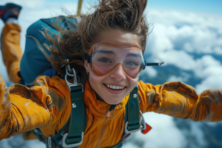 A skydive woman in action on the airの素材
