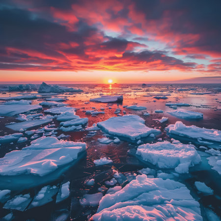 Arctic scenery under threat showcasing the dramatic effects of global warming on ice meltingの素材