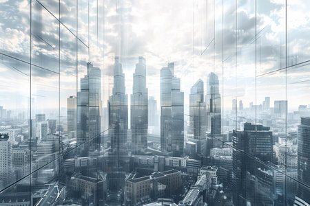 Futuristic skyline where majestic buildings and innovative architecture convergeの素材