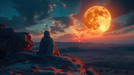 Sci-Fi Ramadan Illuminating the Desert Sky with Tradition and Technologyの素材
