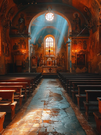 Portal to the past opening in an old church blending the divine with time travel mysteriesの素材