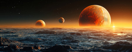 Telescope imagery capturing distant exoplanets hinting at the vastness of space and the potential for unknown worldsの素材