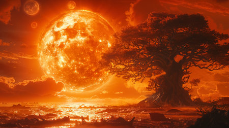 The sun floor of a distant planet experiences its first trunk storm blending alien flora with familiar terrestrial chaosの素材