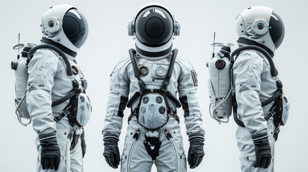 Astronaut attire reflecting cosmic space, exploration theme.の素材