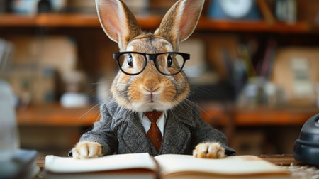 Cute rabbit portraying an office professional, in a setting that combines work with soothing vibesの素材
