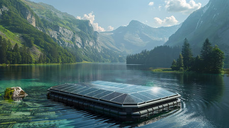 Sustainable floating solar panels on a reservoir, a solution for clean energyの素材