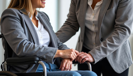 An empathetic colleague interaction in professional setting, showcasing support and teamworkの素材