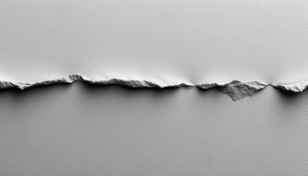 A torn paper edge with textured surface and shadow creating artistic abstract design in monochrome tonesの素材