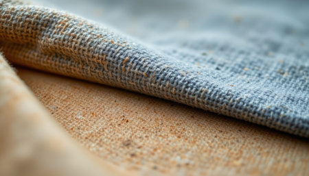 A woven fabric closeup showing natural texture and soft colors with detailed threads creating cozy and warm feelingの素材