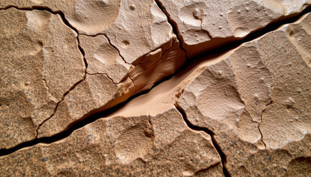 A cracked dry earth texture with rough surface and deep fissures showing natural weathering and erosion effectsの素材