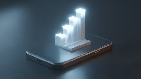 Digital smartphone with glowing bar chart, business growth concept, technology innovation, futuristic data visualizationの素材