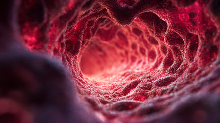 Human tissue close up with detailed texture and red color, showing organic structure and depth in biological environmentの素材