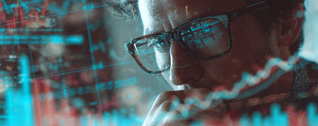 Financial analysis business strategy data visualization stock market investment planning technology digital interface professional thoughtful manの素材