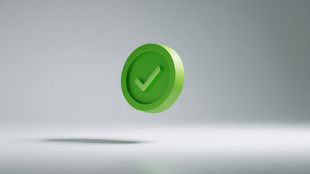 Green check mark floating minimal style round shape approval success isolated soft shadow modern clean backgroundの素材