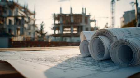Blueprint architecture construction building plan engineering design site project development teamwork professional outdoorの素材