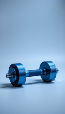 Dumbbell fitness motivation concept isolated blue metal gym strength exercise tool for healthy lifestyleの素材