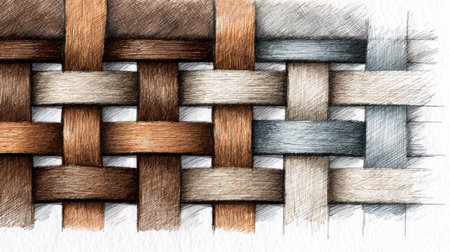 Woven pattern brown beige blue white texture closeup textile fabric hand drawn sketch style detailed artisticの素材