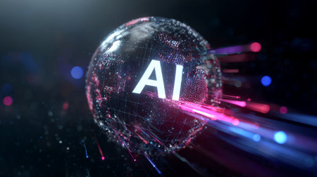 AI technology digital globe futuristic innovation network data glowing sphere abstract conceptの素材