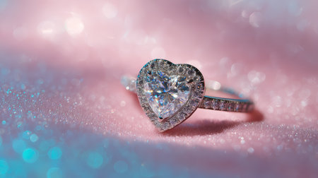 Heart diamond ring sparkling jewelry luxury romantic engagement silver elegant feminine love celebrationの素材