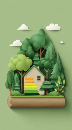 Eco house energy efficiency green building forest sustainable nature environment renewable conservation peacefulの素材