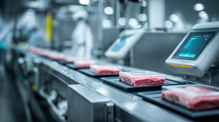 Packaged meat factory production automation technology conveyor food industry hygiene modern Packaged meat conveyor modern factory automatedの素材
