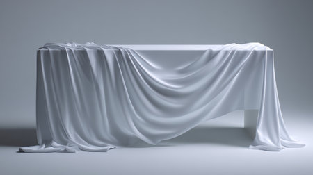 White fabric draped table smooth elegant soft minimalist interior calm serene White fabric draped over table smooth and elegant creating softの素材