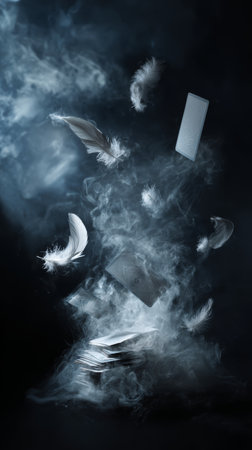 Floating feather smoke dark background mysterious soft light ethereal surreal fantasy magicの素材