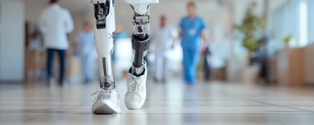 Prosthetic leg technology rehabilitation hospital medical innovation walking healthcare artificial limb recovery. person with prosthetic legsの素材