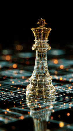 Chess piece glass digital glowing futuristic abstract board strategy game reflection elegant illuminated creativeの素材