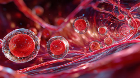 Red blood cell plasma vessel microscopic biology science medical health flowing dynamicの素材