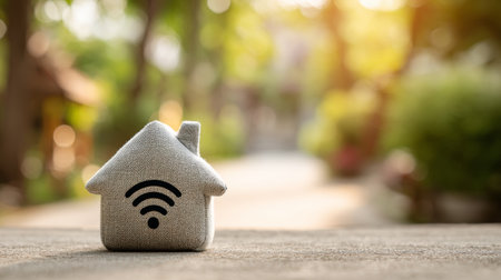 Smart home wireless internet technology house symbol outdoor connection modern communication concept cozyの素材
