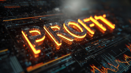 Profit finance business glowing digital technology futuristic orange economy investment success concept abstract backgroundの素材