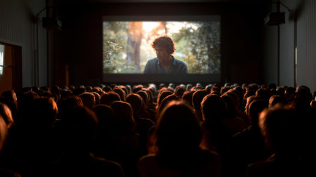 Crowd cinema movie audience screen entertainment people indoor watching film enjoy dark seat culture leisure focus dramatic experience emotionの素材