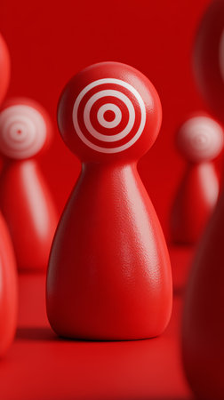 Red pawn target symbol focus leadership individuality standing out strategy competition game piece motivation. red pawn with target symbol standsの素材