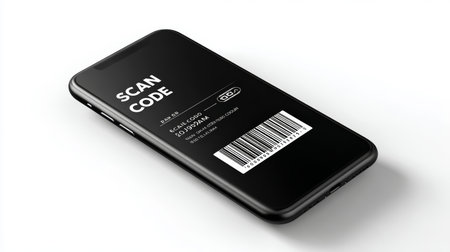 Smartphone barcode scan code digital ticket mobile screen black background technology modern closeup isolated electronic communication convenienceの素材