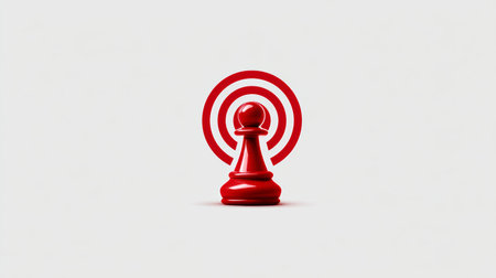 Red chess pawn target symbol strategy leadership focus success ambition isolated on white backgroundの素材