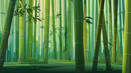 Bamboo forest green nature tall plant tranquil peaceful sunlight growth lush landscape outdoor leaf stalk tropical dense serene wild naturalの素材