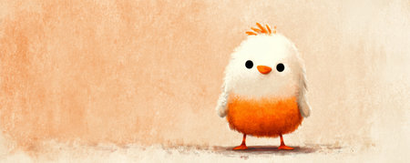 Cute fluffy bird orange and white standing cartoon style happy minimal background digital art adorable character illustrationの素材