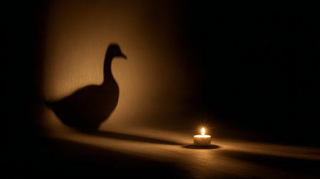 Candle shadow duck dark light silhouette animal mysterious peaceful minimalistic wallの素材