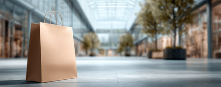 Shopping bag paper retail mall empty modern indoor commercial eco friendly daylight. Shopping bag floor modern mall eco friendly and empty withの素材