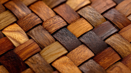 Woven wood texture brown tan and dark wood strips close up natural pattern rustic detailed seamless organic warm feelingの素材
