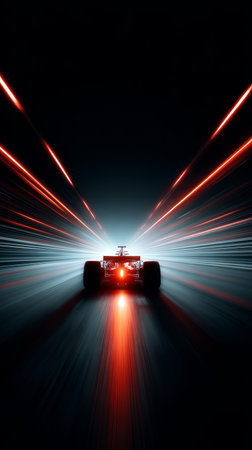 Race car speed night glowing light trail motion dynamic futuristic silhouette adrenalineの素材