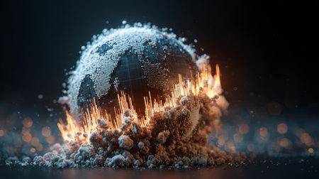 Digital globe earth data technology explosion energy abstract futuristic science environment glowing dramatic concept sphere particle globalの素材