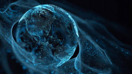 Digital globe abstract earth blue dots futuristic network technology data visualization glowing innovationの素材