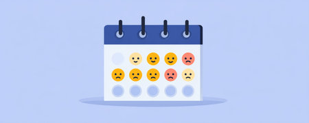 Calendar mood emotion face happy sad neutral blue flat illustration concept mental health tracking daily expression simple cartoon icon plannerの素材