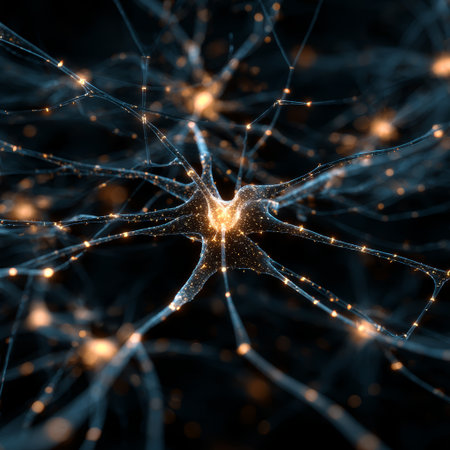 Neural network neuron synapse glowing connection science technology abstract digital energy futuristic brain biology communication data electricの素材